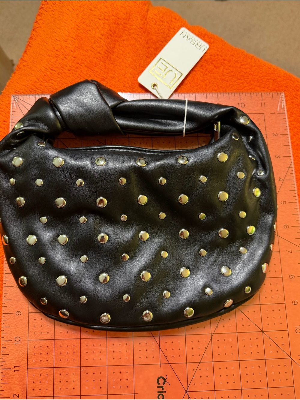 Urban Expressions Black Studded Hobo Shoulder Bag Vegan Leather NWT 26625ST - Picture 8 of 8